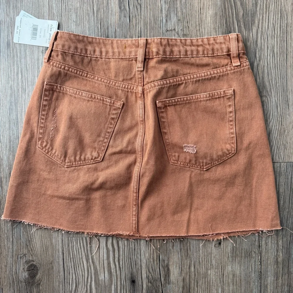 NWT Free People We The Free A-Line Distressed Denim Jean Skirt Bronze Size 28